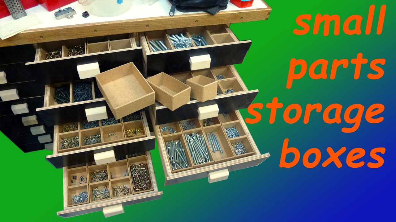 Small part storage boxes with cabinet